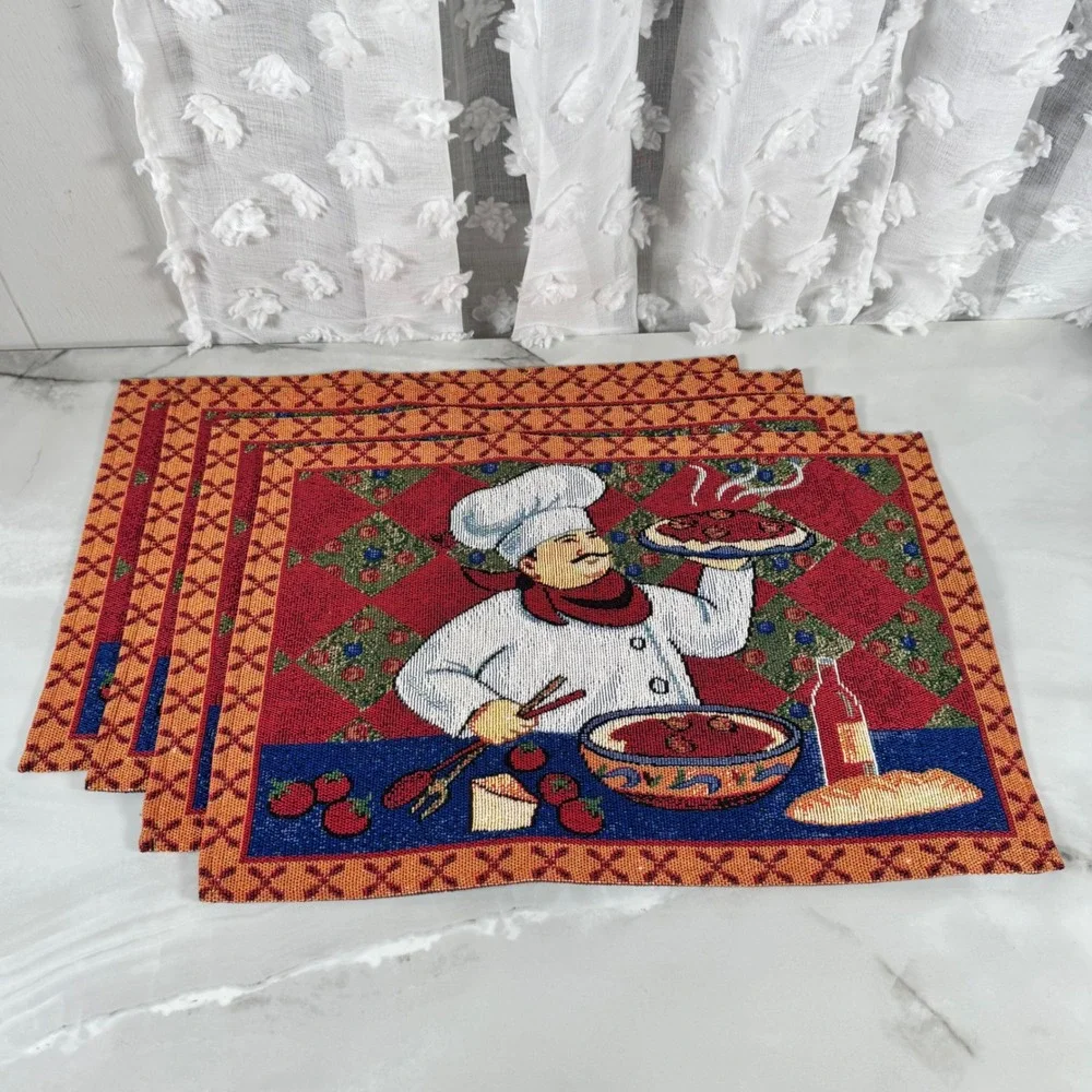 Set of 4 Tapestry Placemats Italian Pasta Chef Spaghetti & Meatballs 18.5